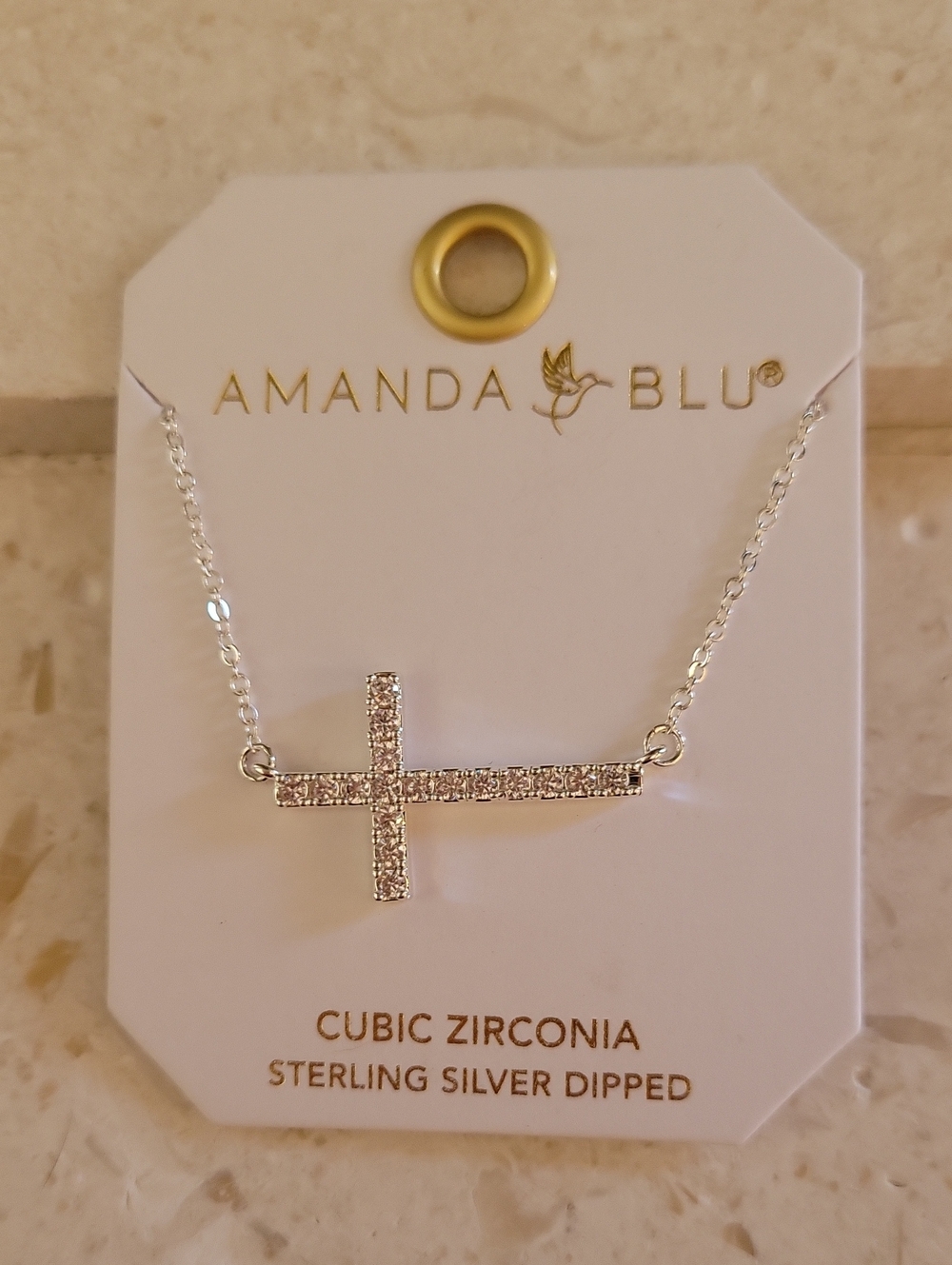 Amanda Blu Silver Cubic Zirconia Cross Necklace